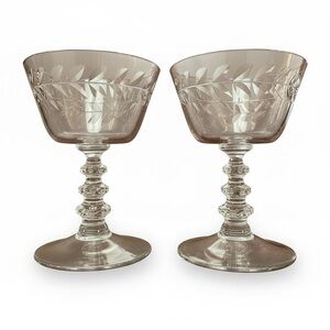 Pair of Vintage Franciscan Woodstock Champagne Sherbet Glasses